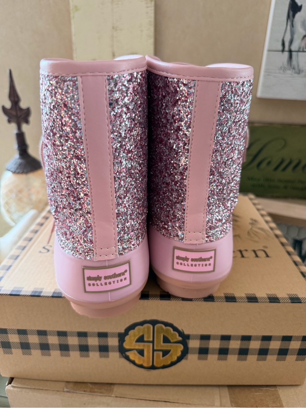 Simply Southern Pink Glitter Duck Boots - Picture 8 of 13